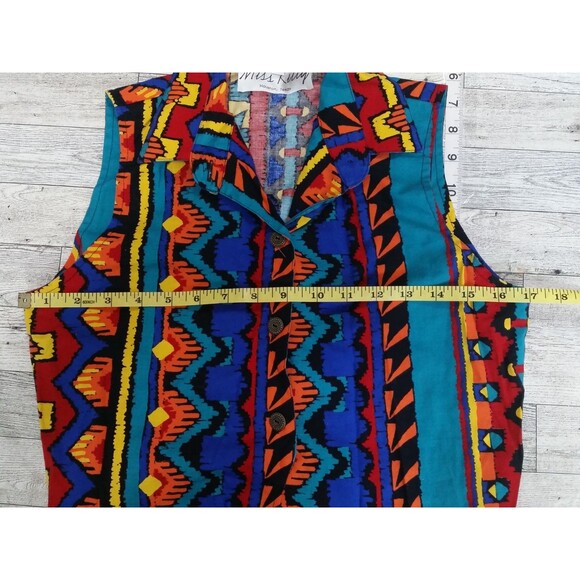 Vintage 80s 90s Miss Kitty Southwestern Aztec Print Tie-able Vest Top Western M - Picture 5 of 6